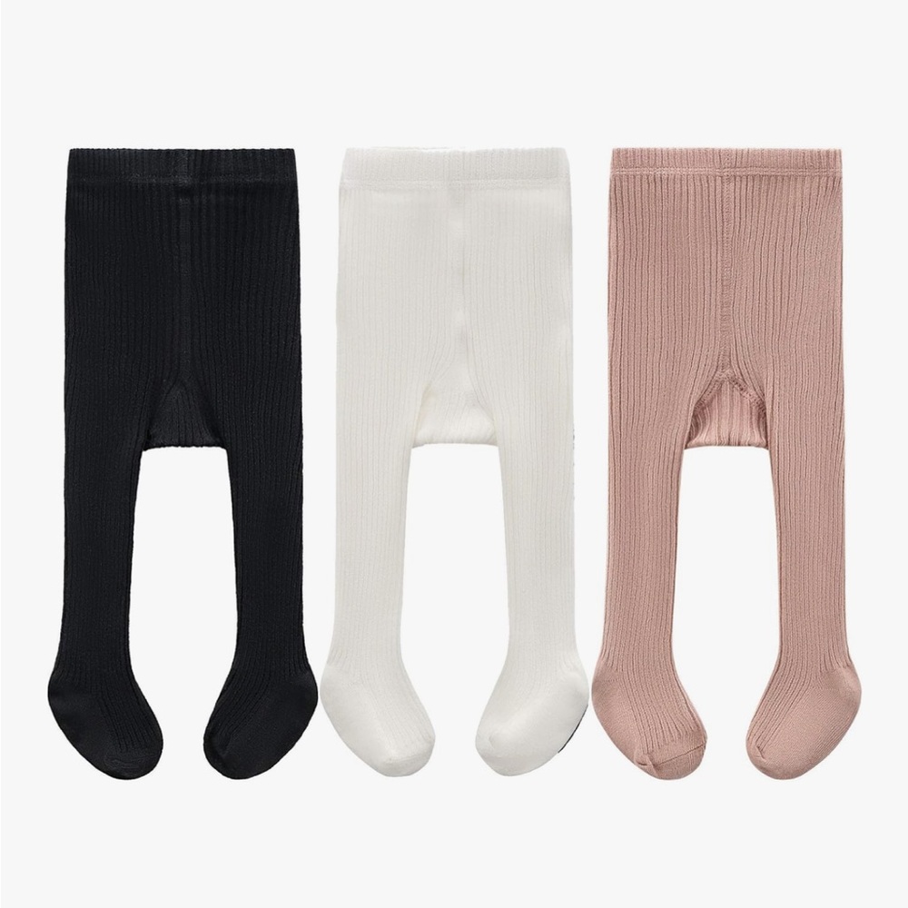 Children's Ribbed Tights-Black by Cecorc Size 12/24 months 1 pair